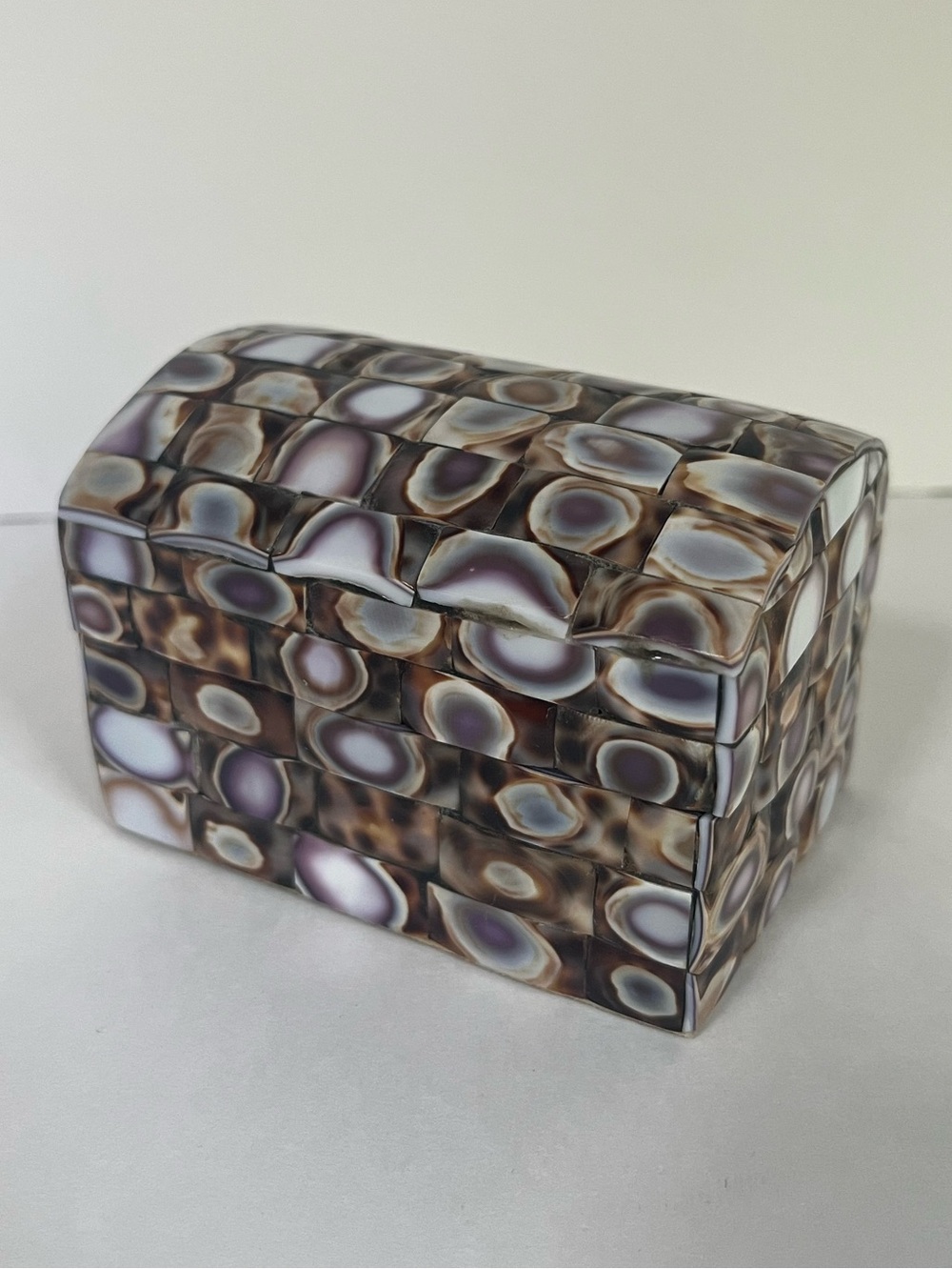 Mosaic Cowrie Shell Jewelry Trunk Trinket Box Keepsake Seashell Beach Coastal